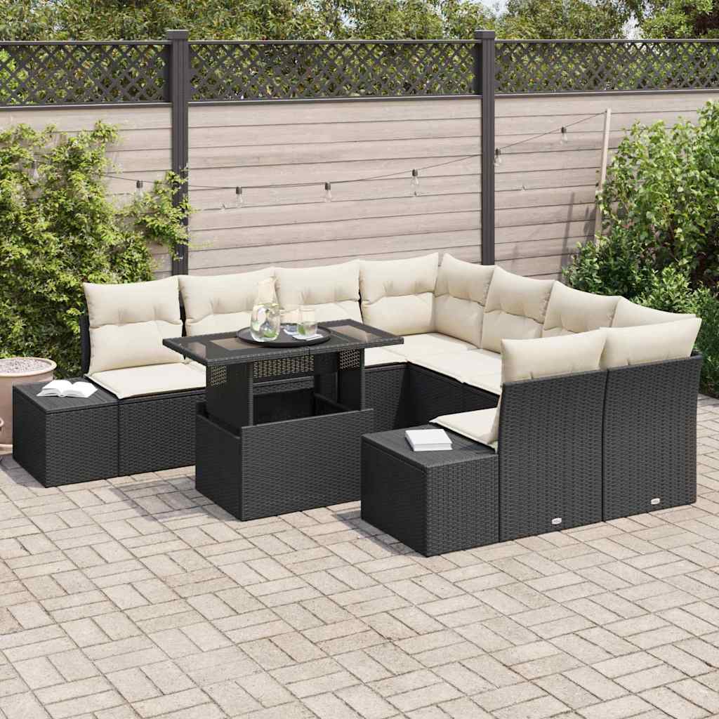 Conjunto de Sofá de Jardim 9 pcs Preto e Creme 100 x 55 x 73 cm