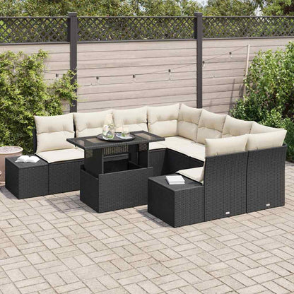 Conjunto de Sofá de Jardim 9 pcs Preto e Creme 100 x 55 x 73 cm