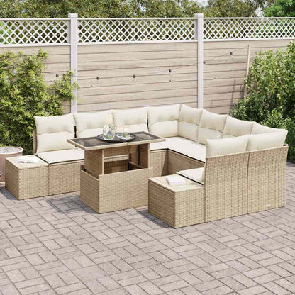 Conjunto de Sofá de Jardim 9 pcs Bege e Creme 100 x 55 x 73 cm