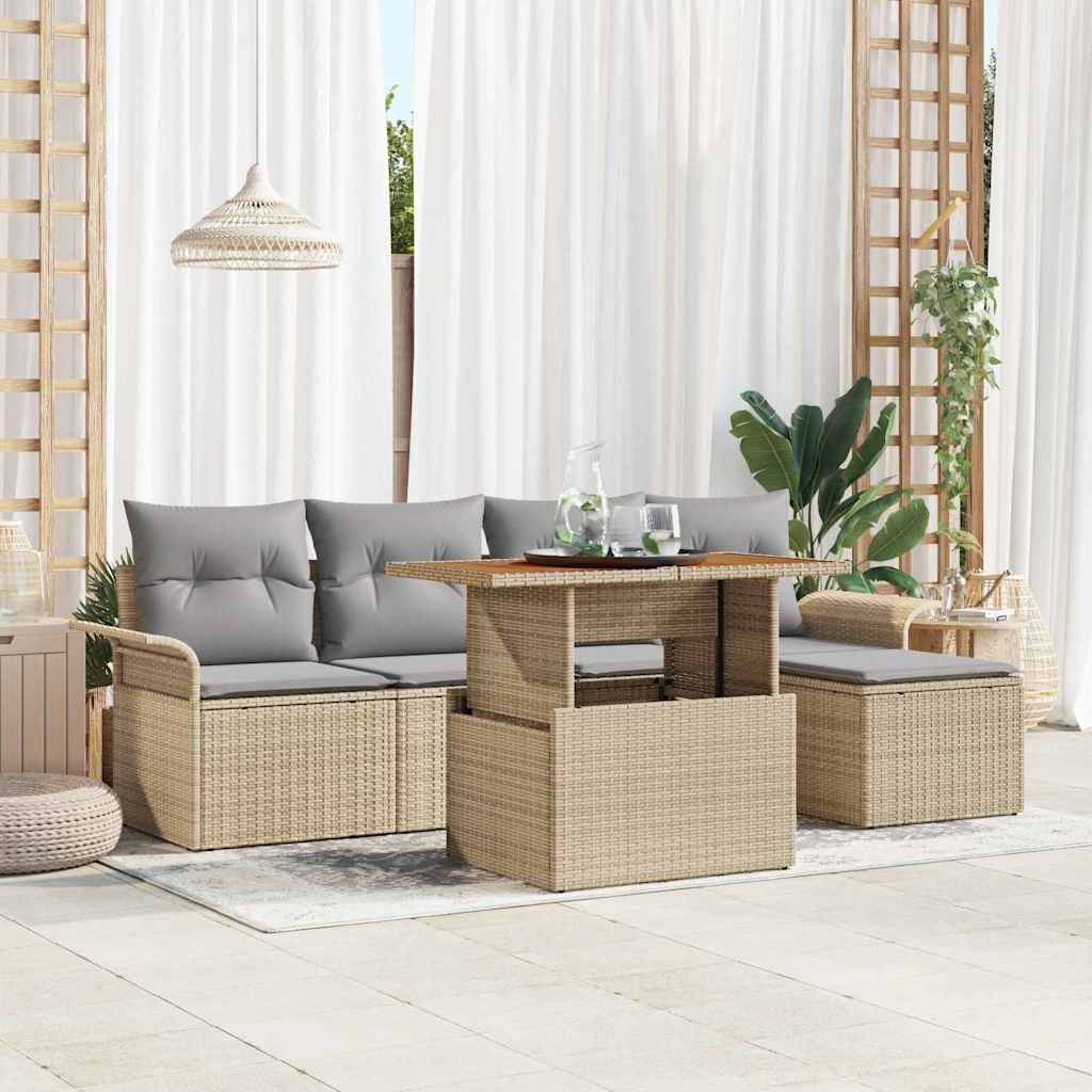 Conjunto de Sofá de Jardim 6 pcs Bege Rattan Sintético