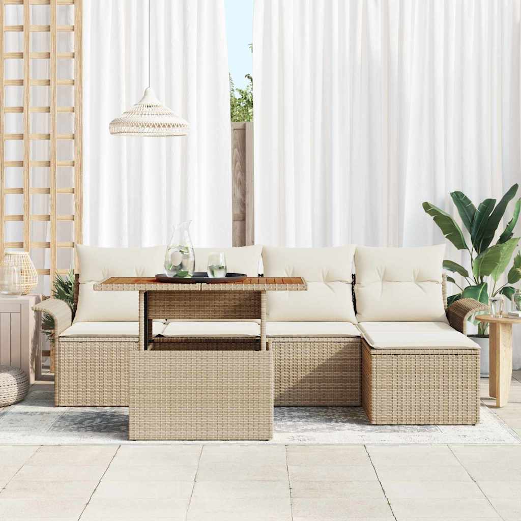 Conjunto de Sofá de Jardim 6 pcs Bege Rattan Sintético
