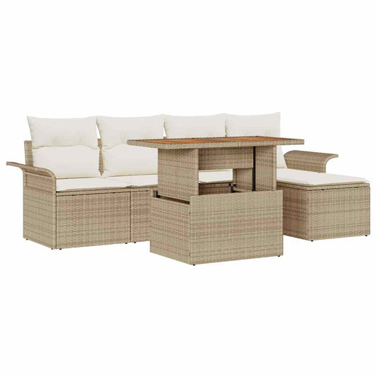 Conjunto de Sofá de Jardim 6 pcs Bege Rattan Sintético