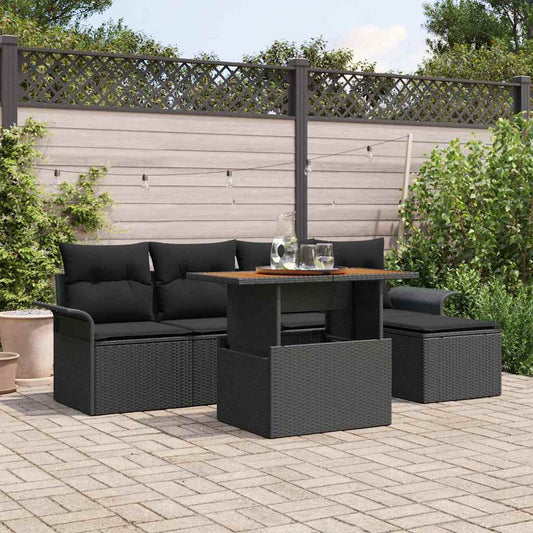 Conjunto de Sofá de Jardim 6 pcs Preto Rattan Sintético