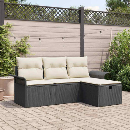 Conjunto de Sofá de Jardim 4 pcs Preto e creme Rattan Sintético