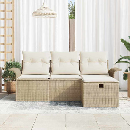 Conjunto de Sofá de Jardim 4 pcs bege e creme Rattan Sintético