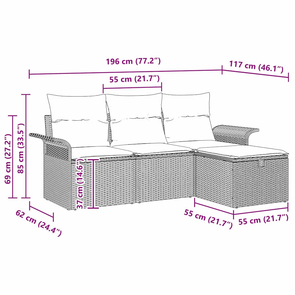 Conjunto de Sofá de Jardim 4 pcs bege e creme Rattan Sintético