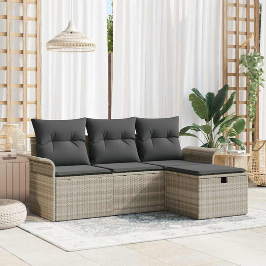 Conjunto de Sofá de Jardim com almofada 4 pcs Cinzento-claro