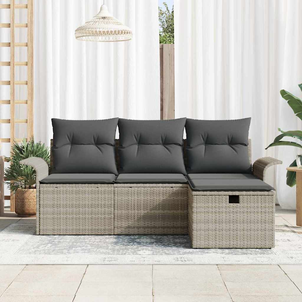 Conjunto de Sofá de Jardim com almofada 4 pcs Cinzento-claro