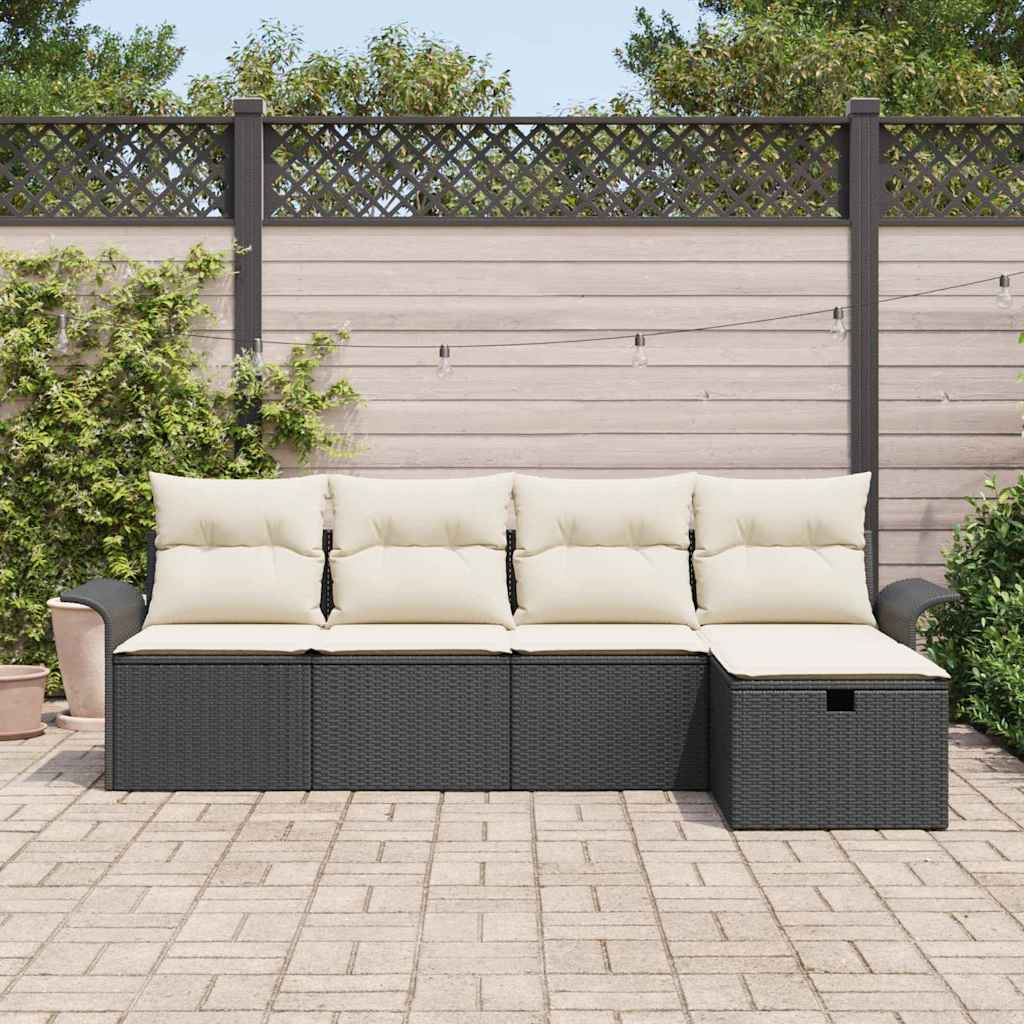 Conjunto de Sofá de Jardim 5 pcs Preto e creme Rattan Sintético