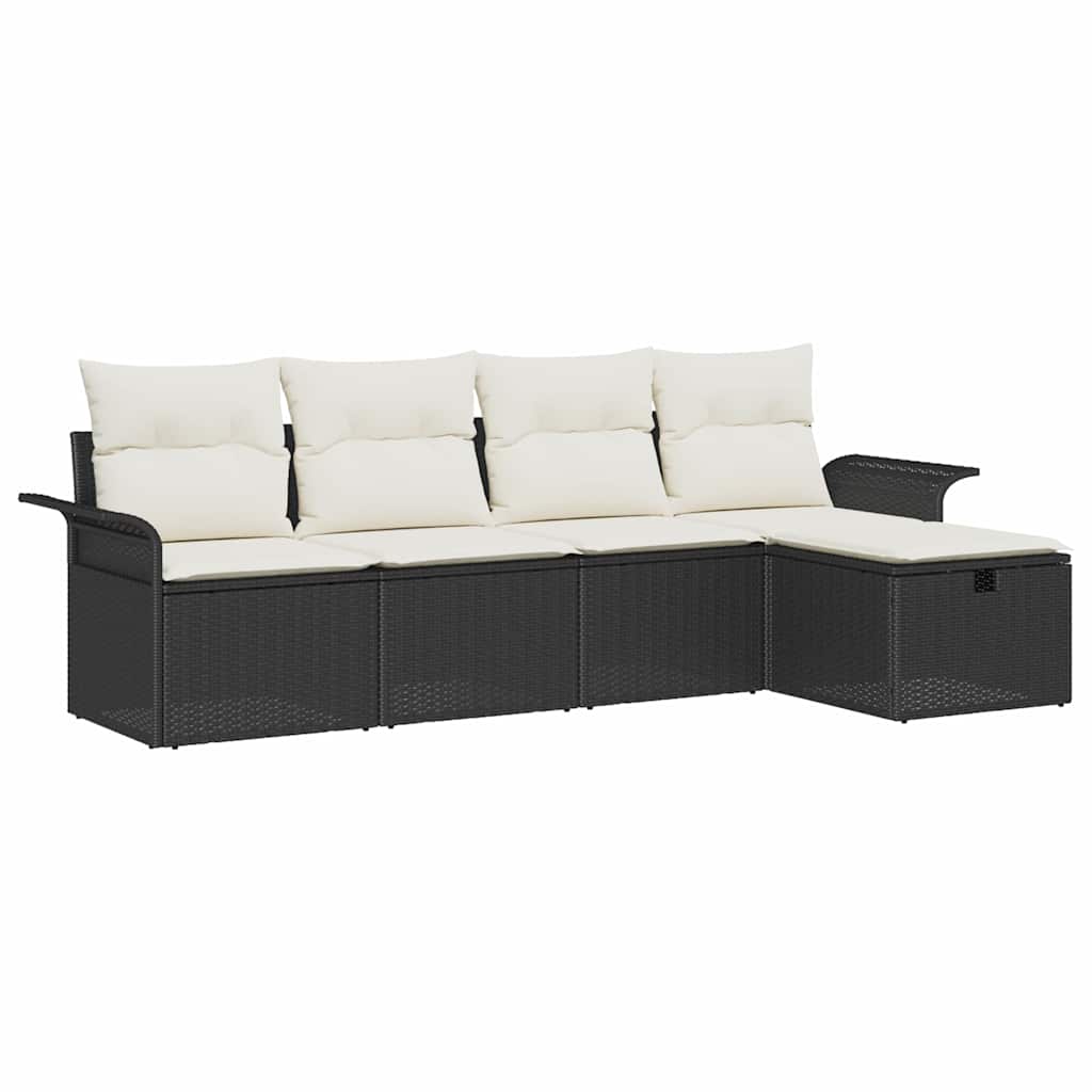 Conjunto de Sofá de Jardim 5 pcs Preto e creme Rattan Sintético