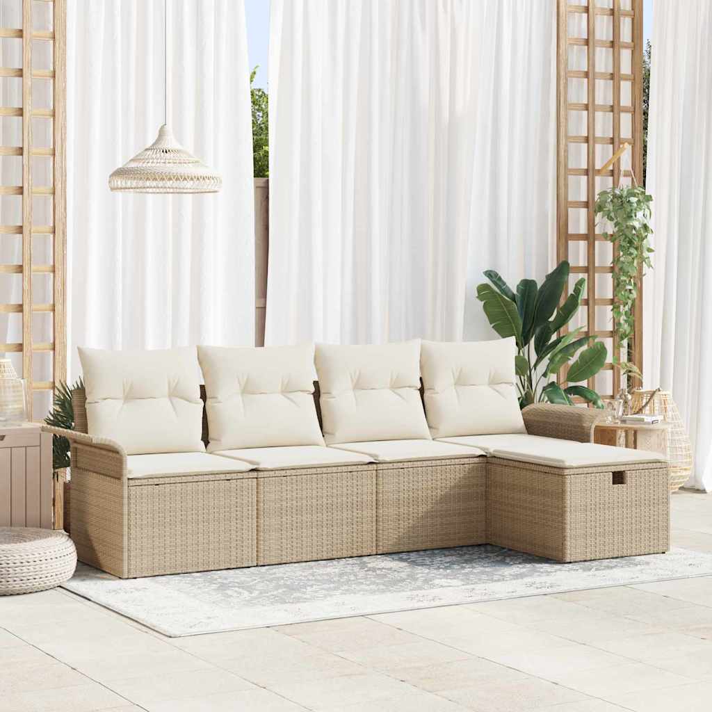 Conjunto de Sofá de Jardim 5 pcs bege e creme 251 x 117 x 85 cm