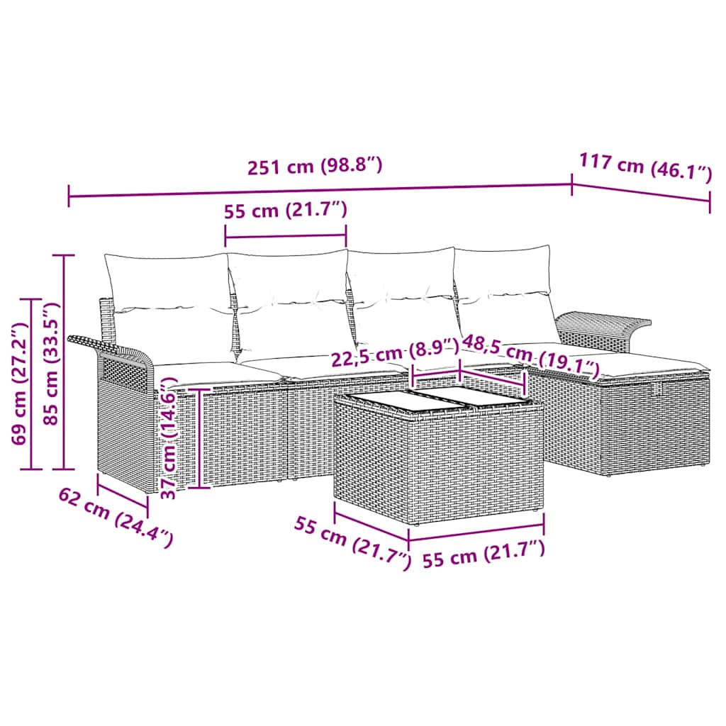 Conjunto de Sofá de Jardim 6 pcs bege e cinzento claro