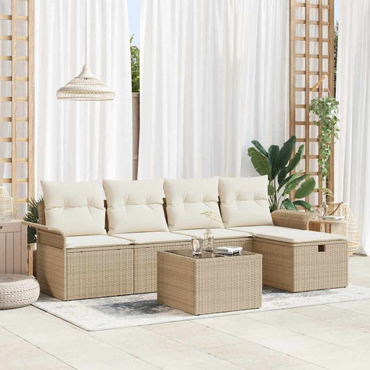 Conjunto de Sofá de Jardim 6 pcs bege e creme 251 x 117 x 85 cm