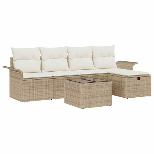 Conjunto de Sofá de Jardim 6 pcs bege e creme 251 x 117 x 85 cm