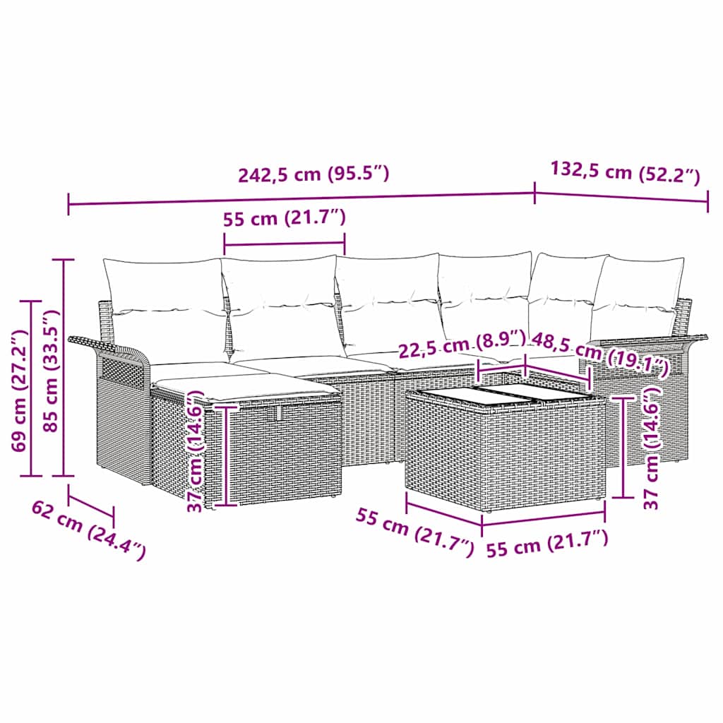 Conjunto de Sofá de Jardim 7 pcs bege e cinzento claro
