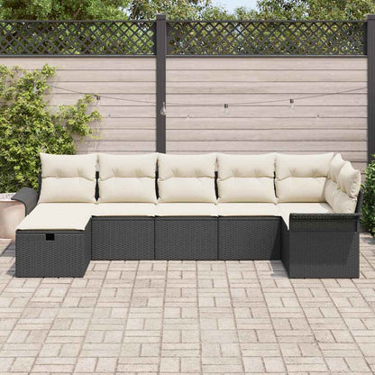 Conjunto de Sofá de Jardim com almofada 7 pcs Preto e creme