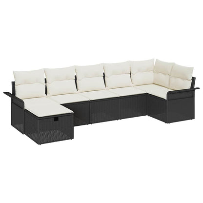 Conjunto de Sofá de Jardim com almofada 7 pcs Preto e creme