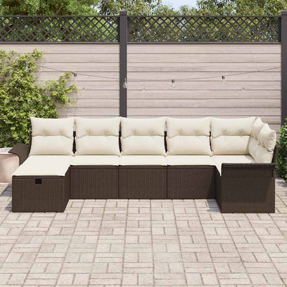 Conjunto de Sofá de Jardim Manual 7 pcs Marrom e Creme vime PE
