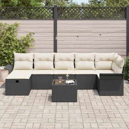Conjunto de Sofá de Jardim Manual 8 pcs Preto e Creme vime PE