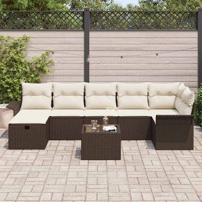 Conjunto de Sofá de Jardim com almofada 8 pcs Castanho e creme
