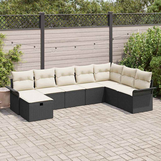 Conjunto de Sofá de Jardim com almofada 8 pcs Preto e creme
