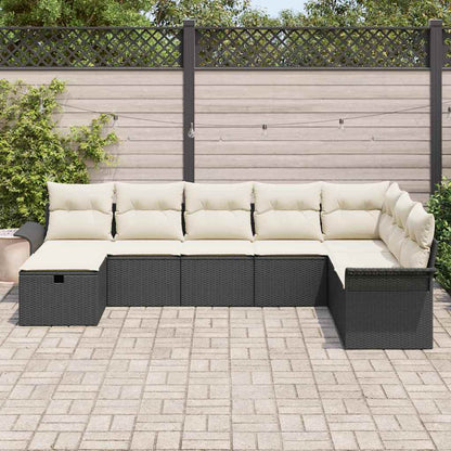Conjunto de Sofá de Jardim com almofada 8 pcs Preto e creme