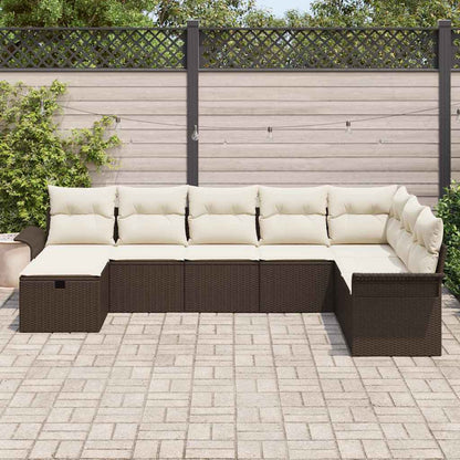 Conjunto de Sofá de Jardim Manual 8 pcs Marrom e Creme vime PE