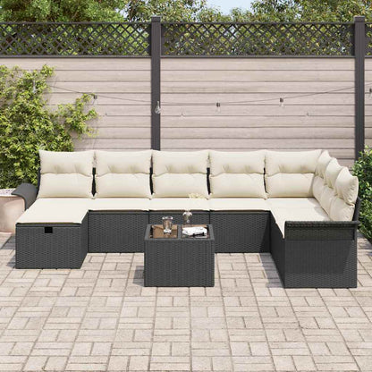 Conjunto de Sofá de Jardim Manual 9 pcs Preto e Creme vime PE