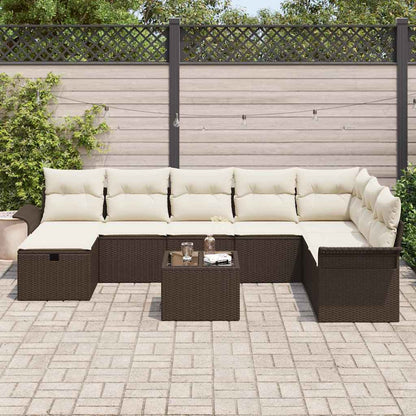 Conjunto de Sofá de Jardim Manual 9 pcs Marrom e Creme vime PE