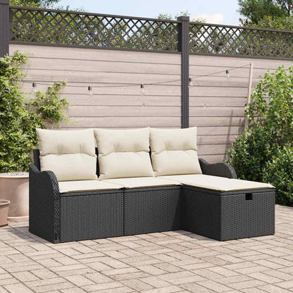 Conjunto de Sofá de Jardim Manual 4 pcs Preto e Creme vime PE