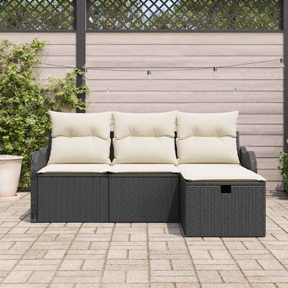 Conjunto de Sofá de Jardim Manual 4 pcs Preto e Creme vime PE