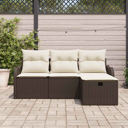 Conjunto de Sofá de Jardim Manual 4 pcs Marrom e Creme vime PE