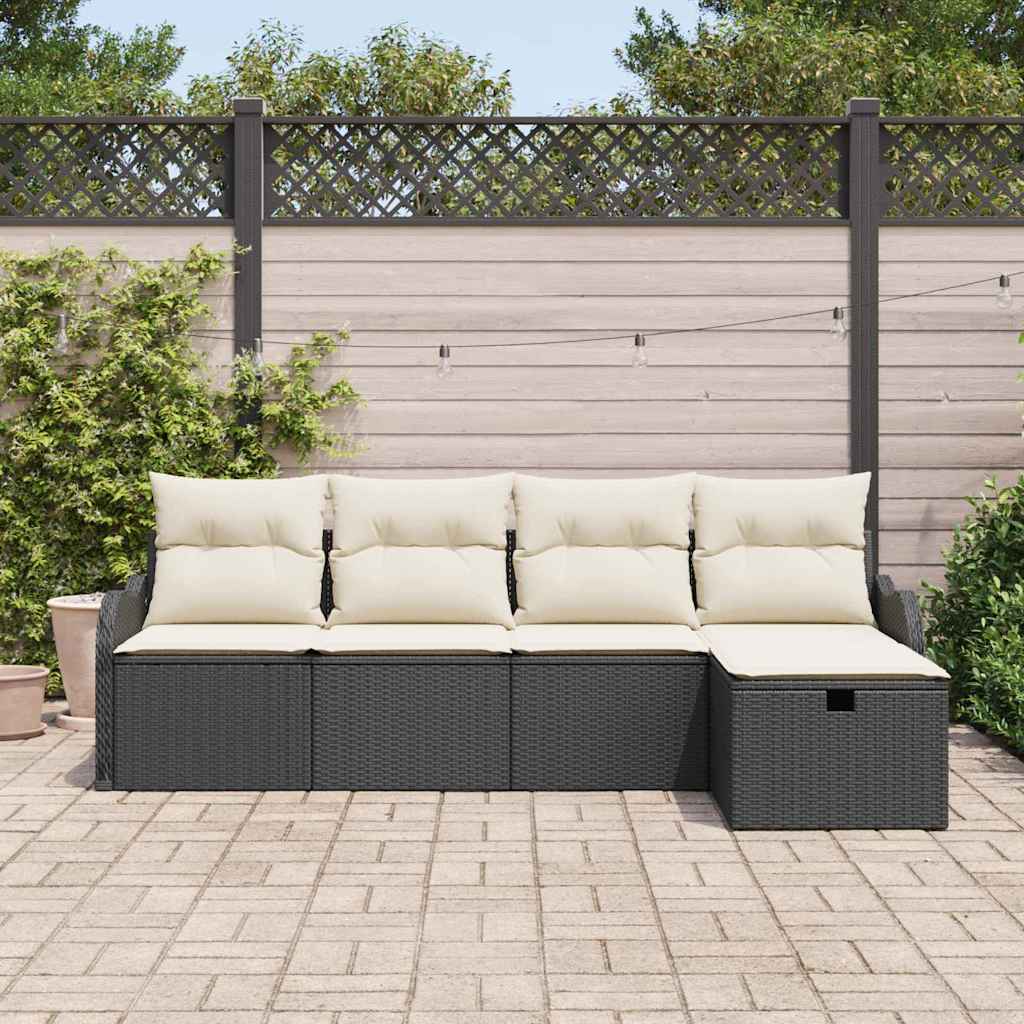 Conjunto de Sofá de Jardim com almofada 5 pcs Preto e creme