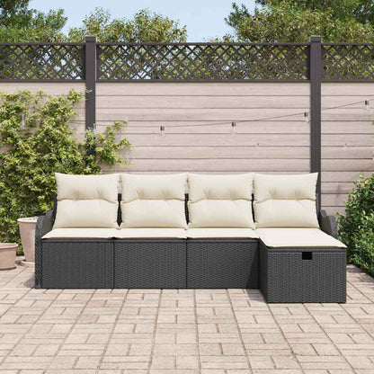 Conjunto de Sofá de Jardim com almofada 5 pcs Preto e creme
