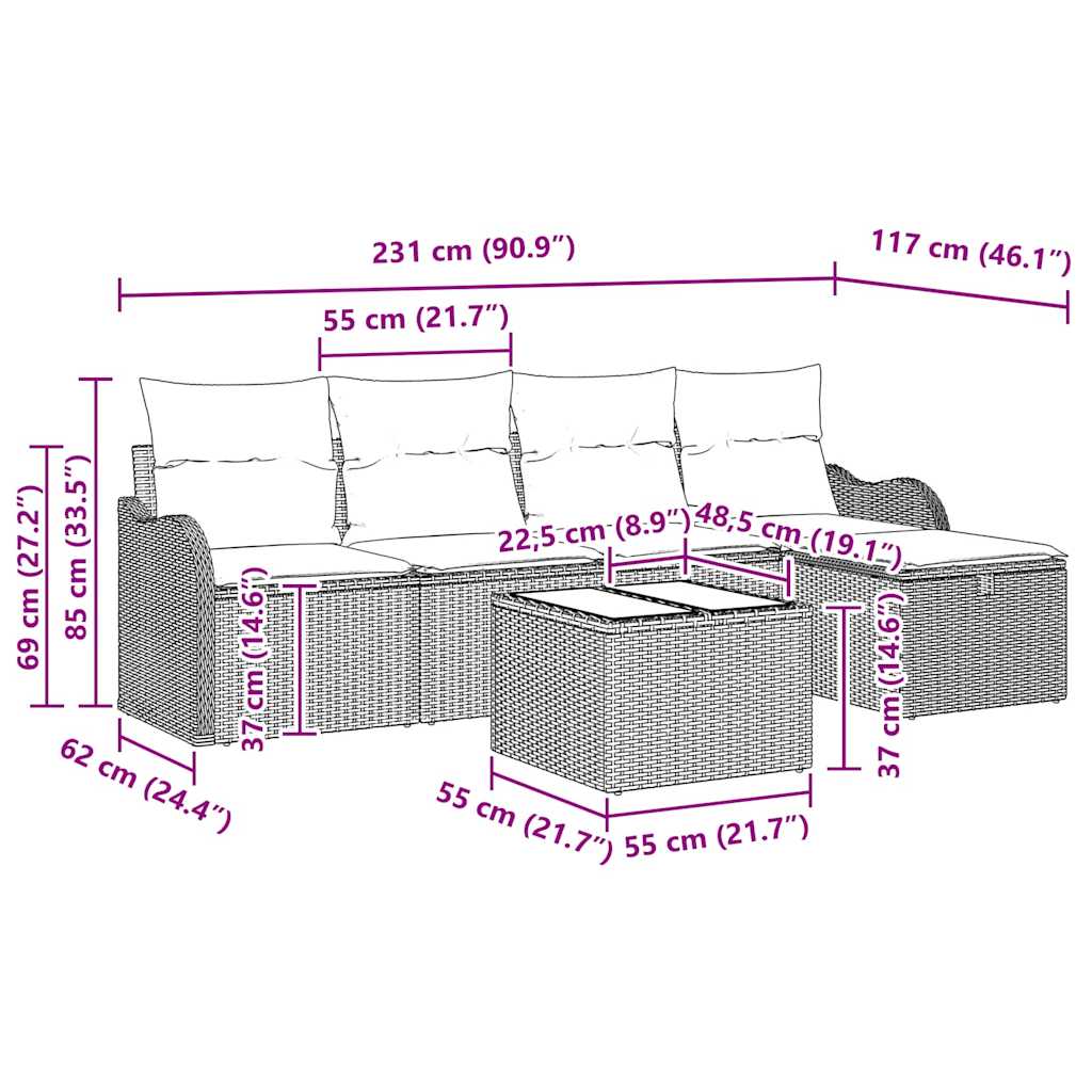 Conjunto de Sofá de Jardim 6 pcs bege e cinzento claro