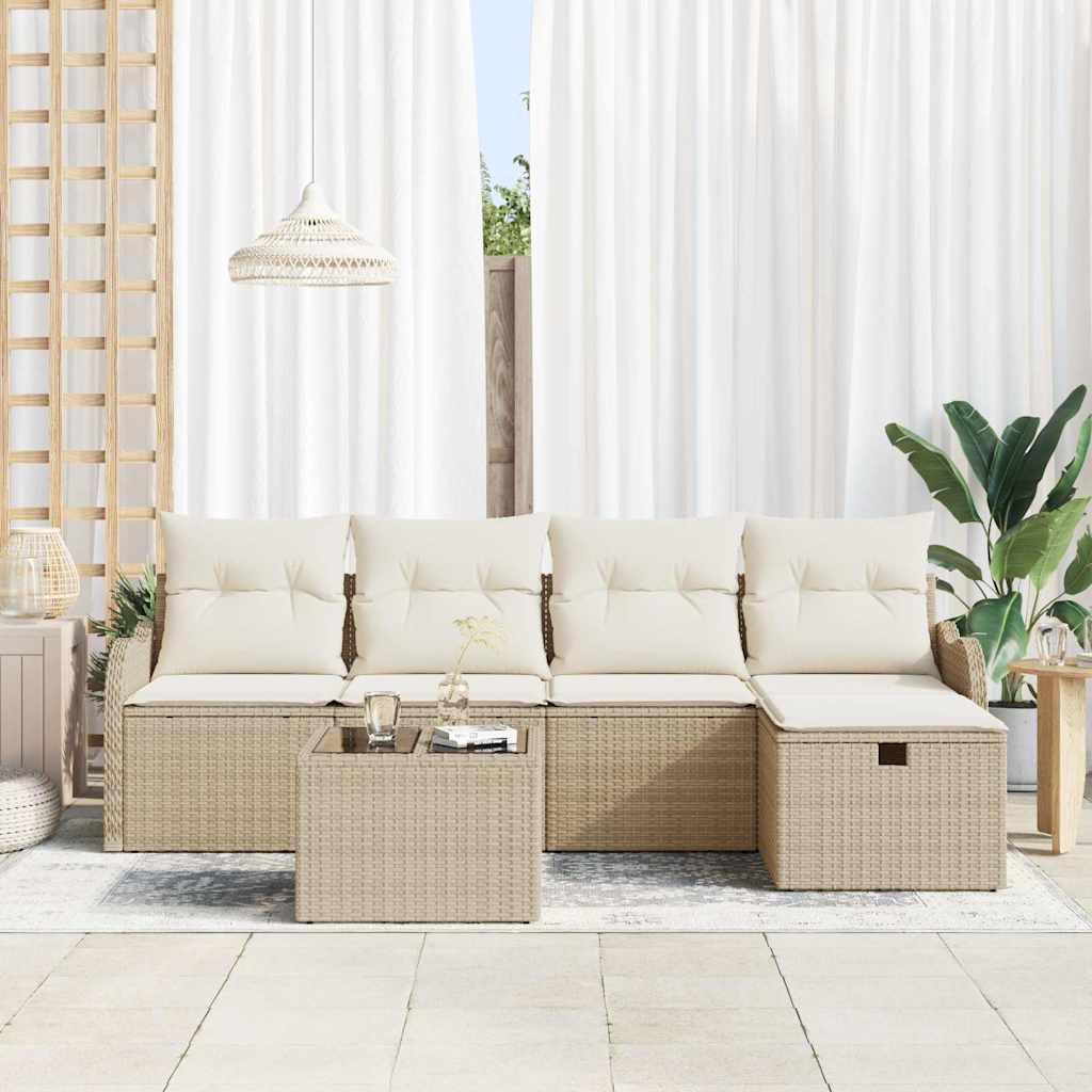 Conjunto de Sofá de Jardim 6 pcs bege e creme Rattan Sintético