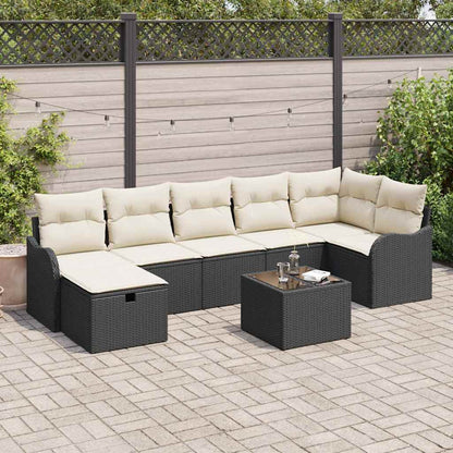 Conjunto de Sofá de Jardim com almofada 8 pcs Preto e creme