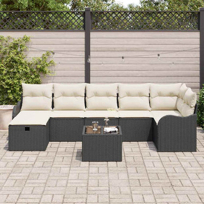 Conjunto de Sofá de Jardim com almofada 8 pcs Preto e creme