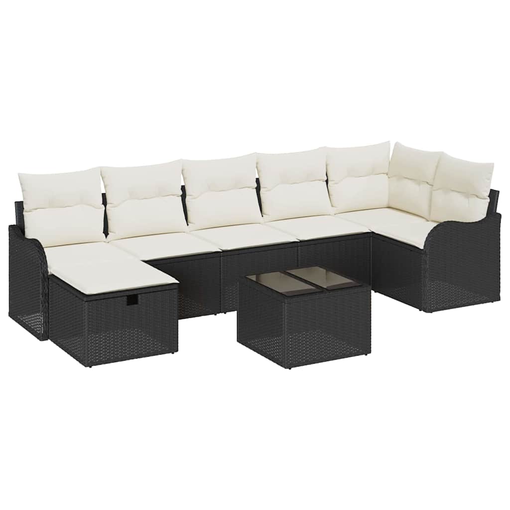 Conjunto de Sofá de Jardim com almofada 8 pcs Preto e creme