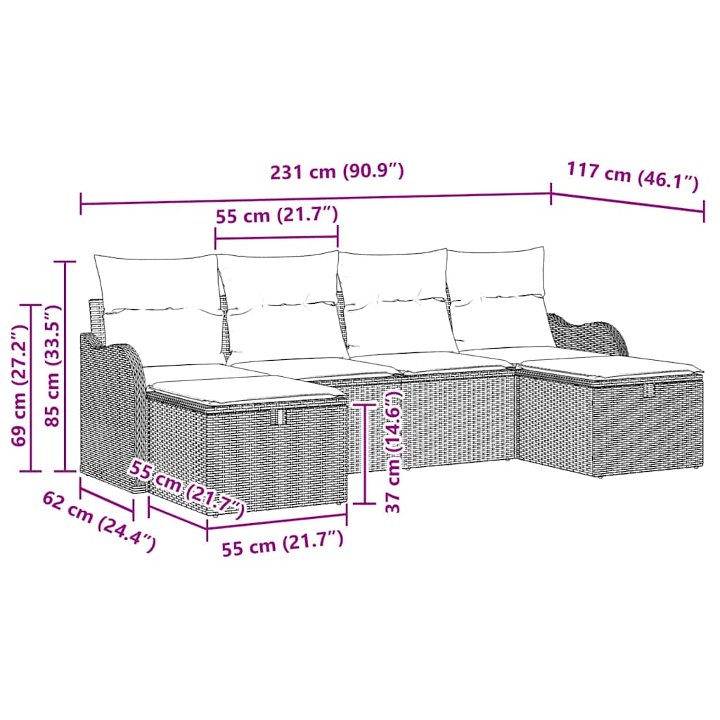 Conjunto de Sofá de Jardim 6 pcs bege e cinzento claro