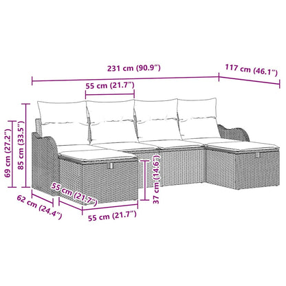 Conjunto de Sofá de Jardim com almofada 6 pcs Cinzento-claro