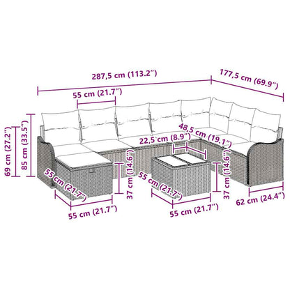 Conjunto de Sofá de Jardim com almofada 9 pcs bege e creme