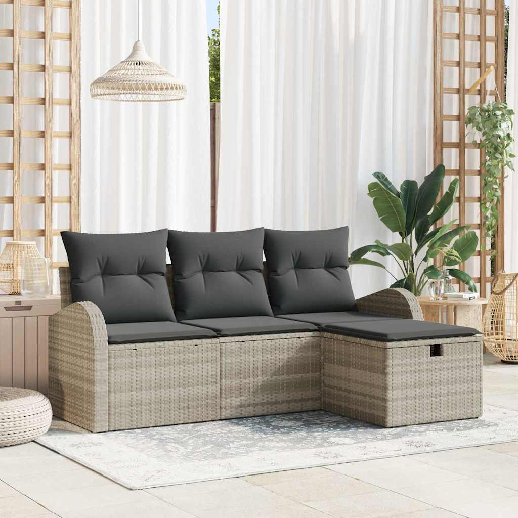 Conjunto de Sofá de Jardim com almofada 4 pcs Cinzento-claro