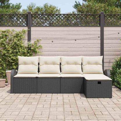 Conjunto de Sofá de Jardim com almofada 5 pcs Preto e creme