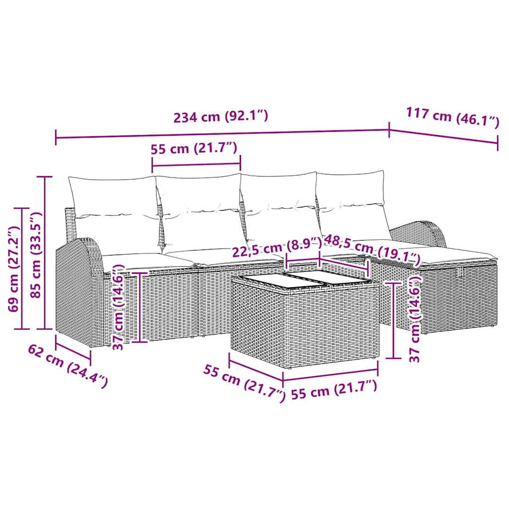 Conjunto de Sofá de Jardim 6 pcs bege e cinzento claro