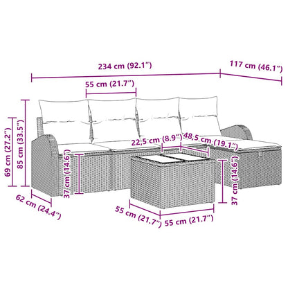 Conjunto de Sofá de Jardim 6 pcs bege e creme 234 x 117 x 85 cm