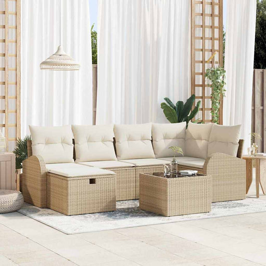 Conjunto de Sofá de Jardim 7 pcs bege e creme 234 x 124 x 85 cm