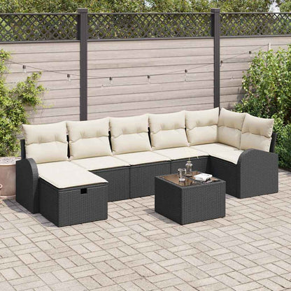 Conjunto de Sofá de Jardim com almofada 8 pcs Preto e creme