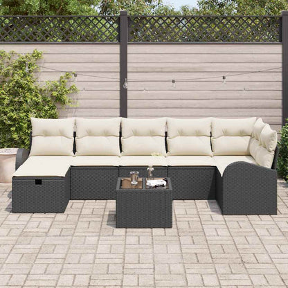 Conjunto de Sofá de Jardim com almofada 8 pcs Preto e creme