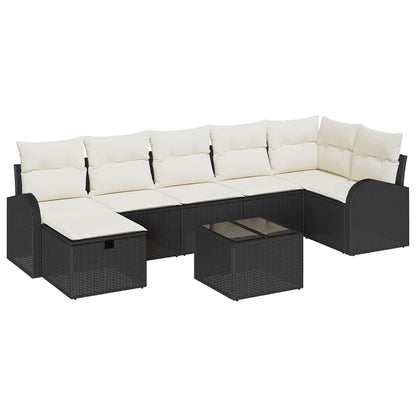 Conjunto de Sofá de Jardim com almofada 8 pcs Preto e creme